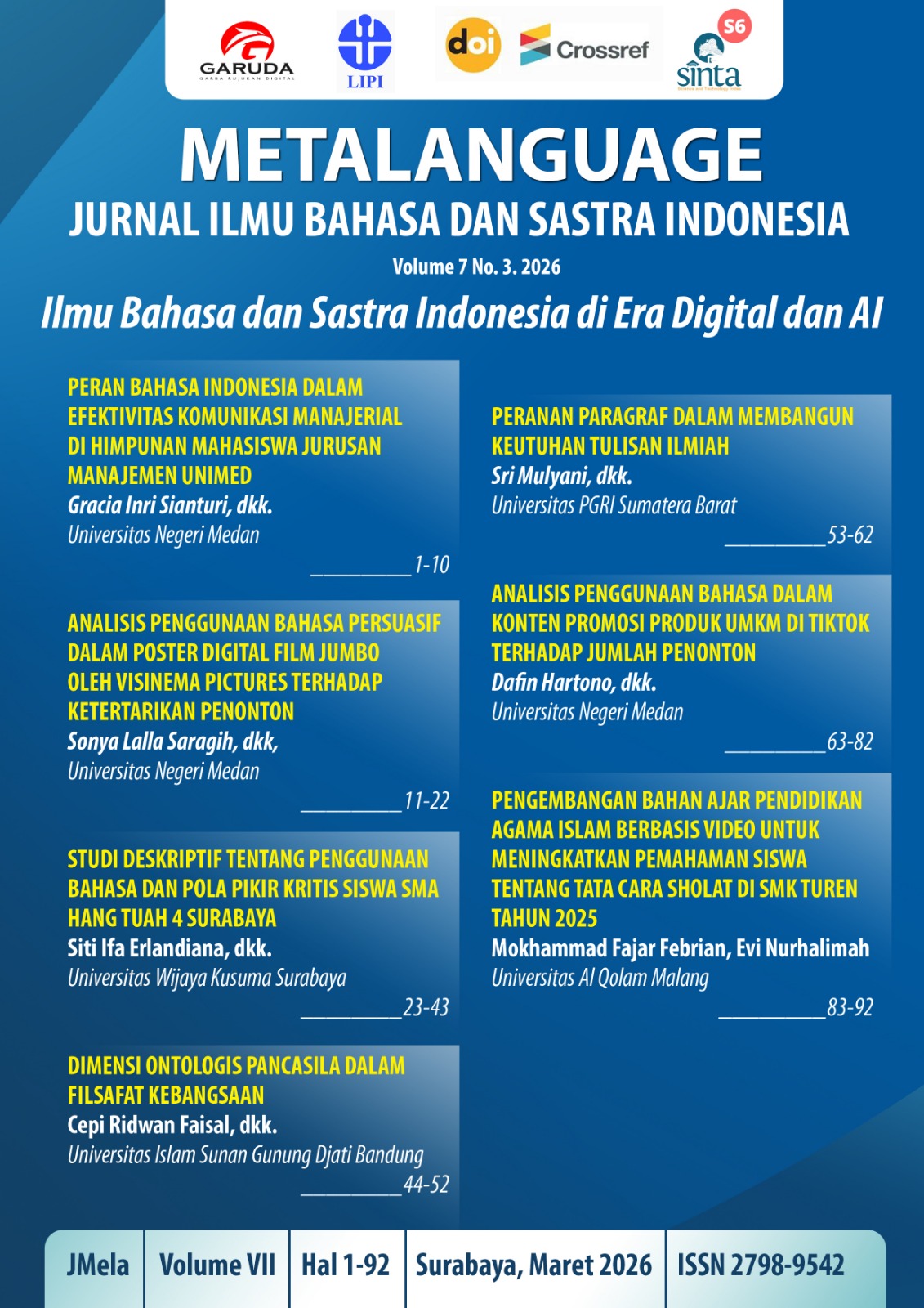 					Lihat Vol 6 No 01 (2026): Digitalisasi & AI dalam Bahasa–Sastra
				